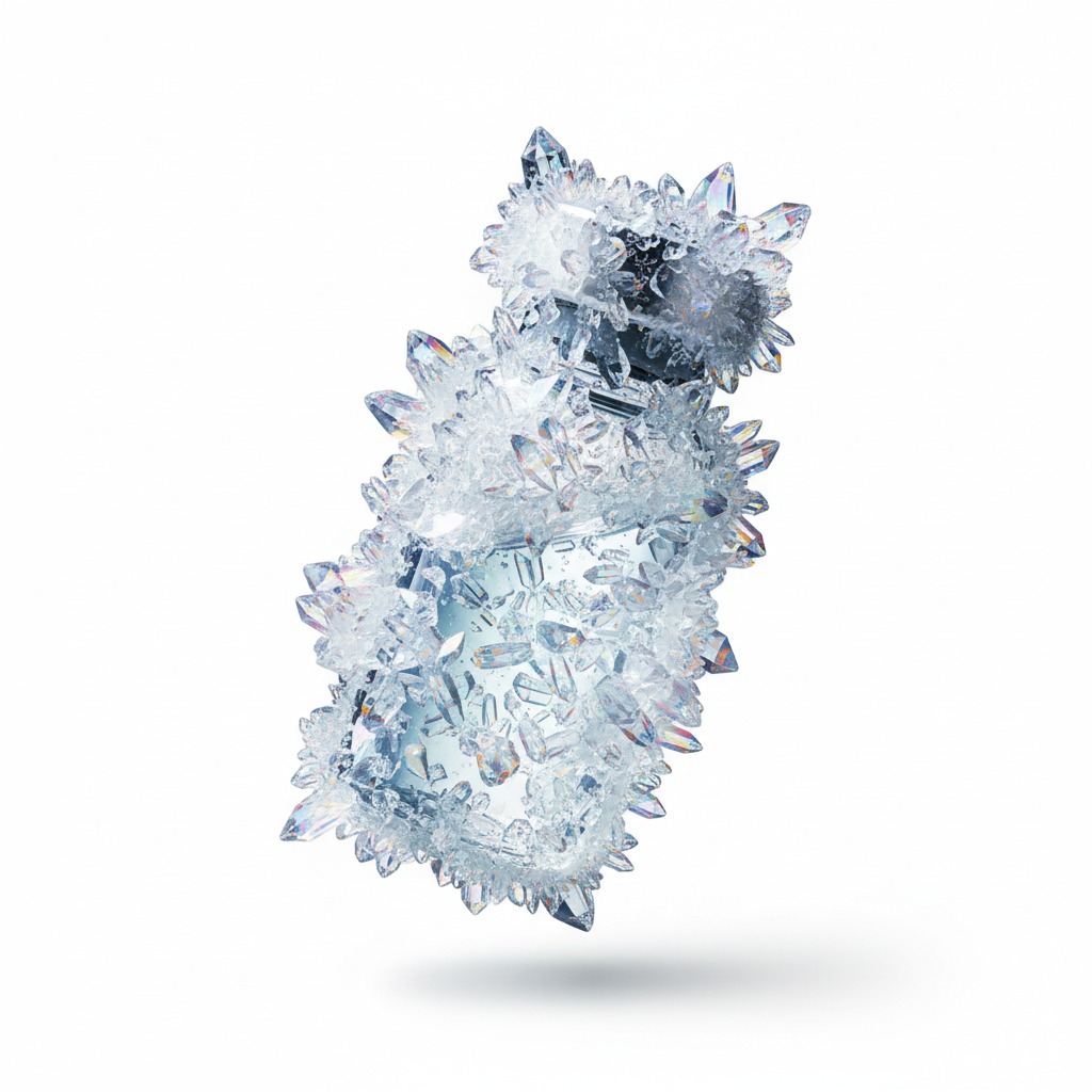 Complete crystal-encased medicinal vial with unique salt formation